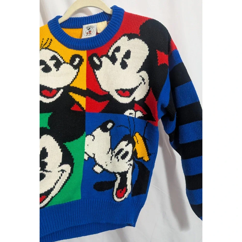 Vtg Disney Mickey & Co Sweater Fits S/M Multicolor Colorblock Retro Kidcore R1